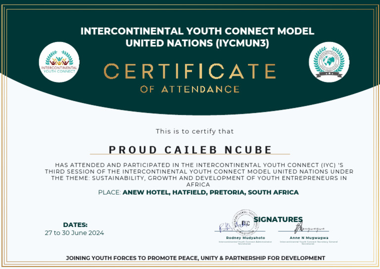 Youth Connect MUN Certificate 2024 PDF