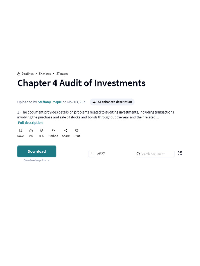 Chapter 4 Audit of Investments Download Free PDF Stocks Bonds