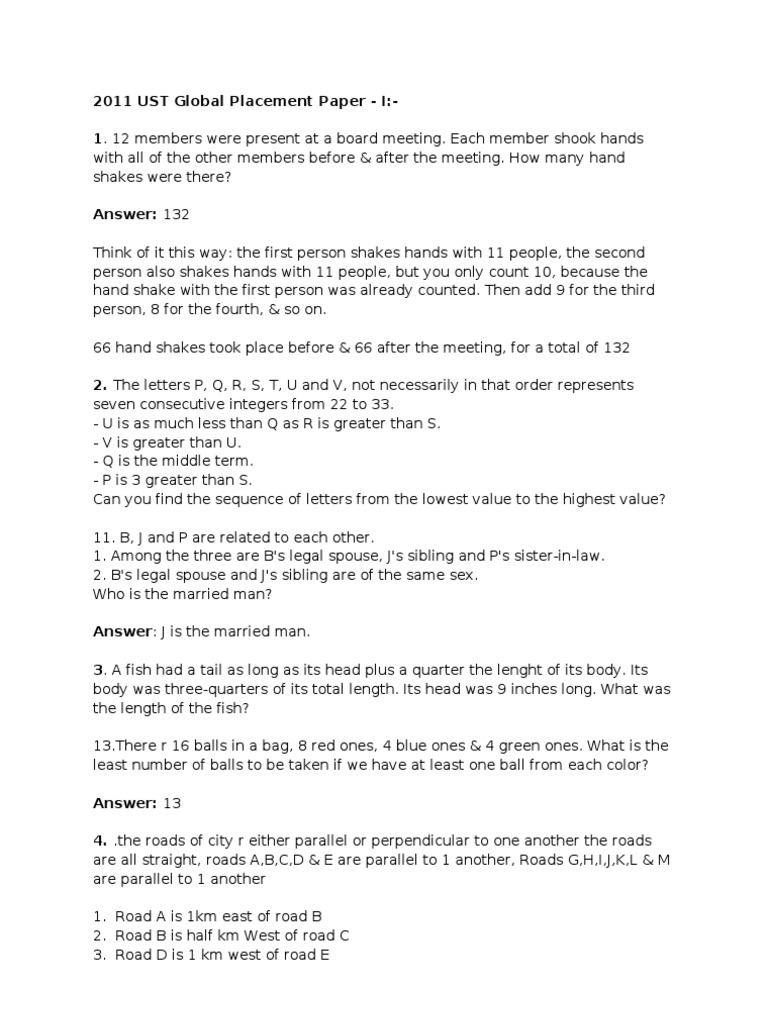 2011 UST Global Placement Paper | PDF | Computing | Business