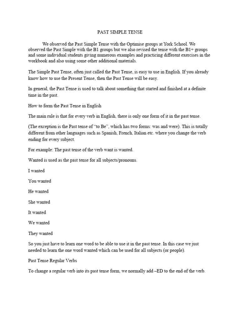 Understanding Past Simple Tense | PDF | Grammatical Tense | Verb
