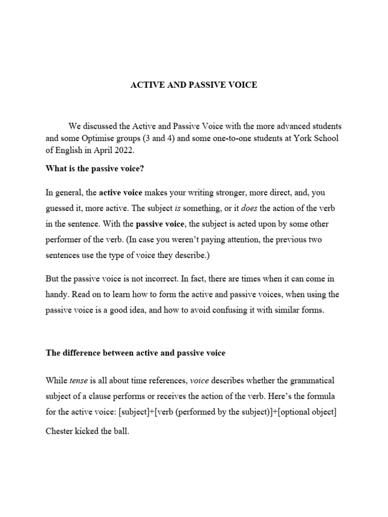 The Passive Voice - April | PDF | Verb | Perfect (Grammar)