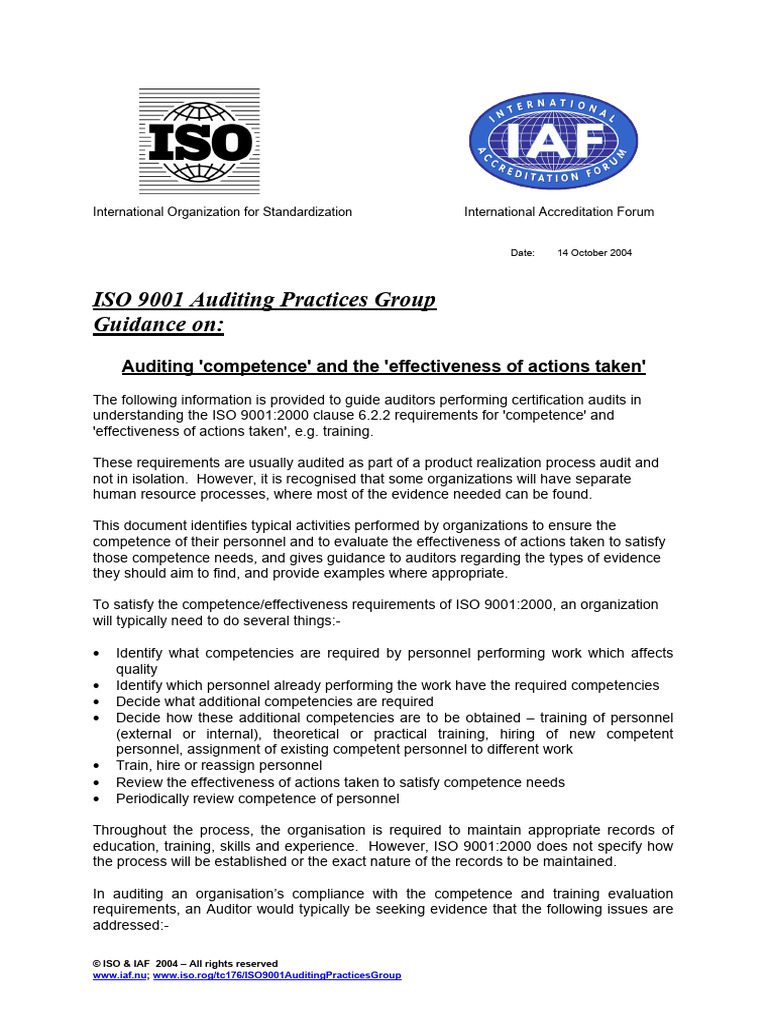 ISO 9001 Competence Auditing Guide | PDF | Iso 9000 | Audit