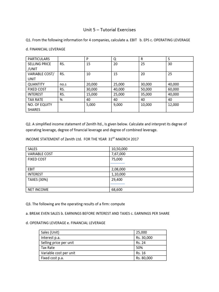 Financial Analysis and Leverage Calculations | PDF | Equity (Finance ...