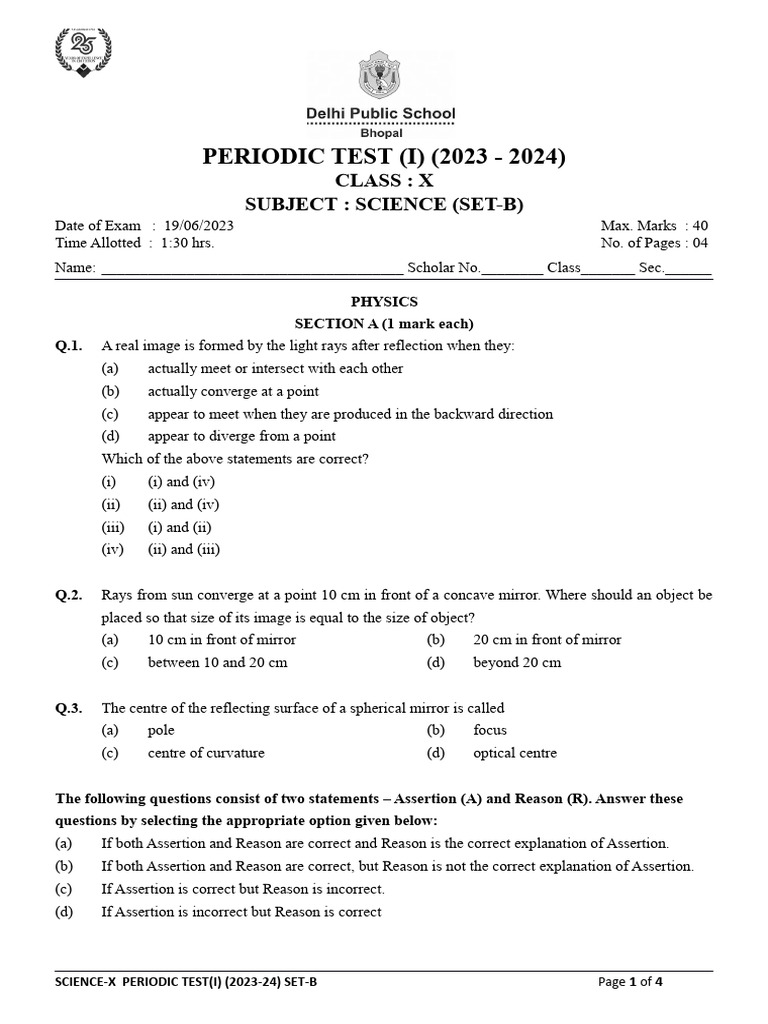 Science X PT (I) 2023 24 (Set B) | PDF | Food Web | Mirror