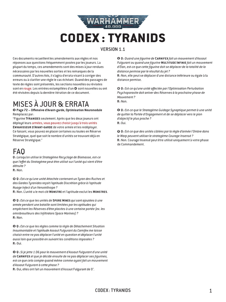 Amendements et FAQ Codex Tyranids | PDF | Militaire | Conflits
