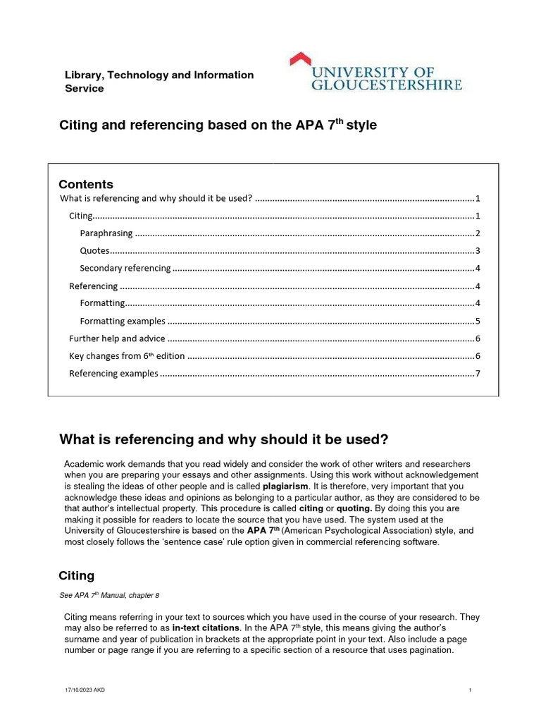 Citing and Referencing in APA 7th Edition | PDF | Apa Style | Citation