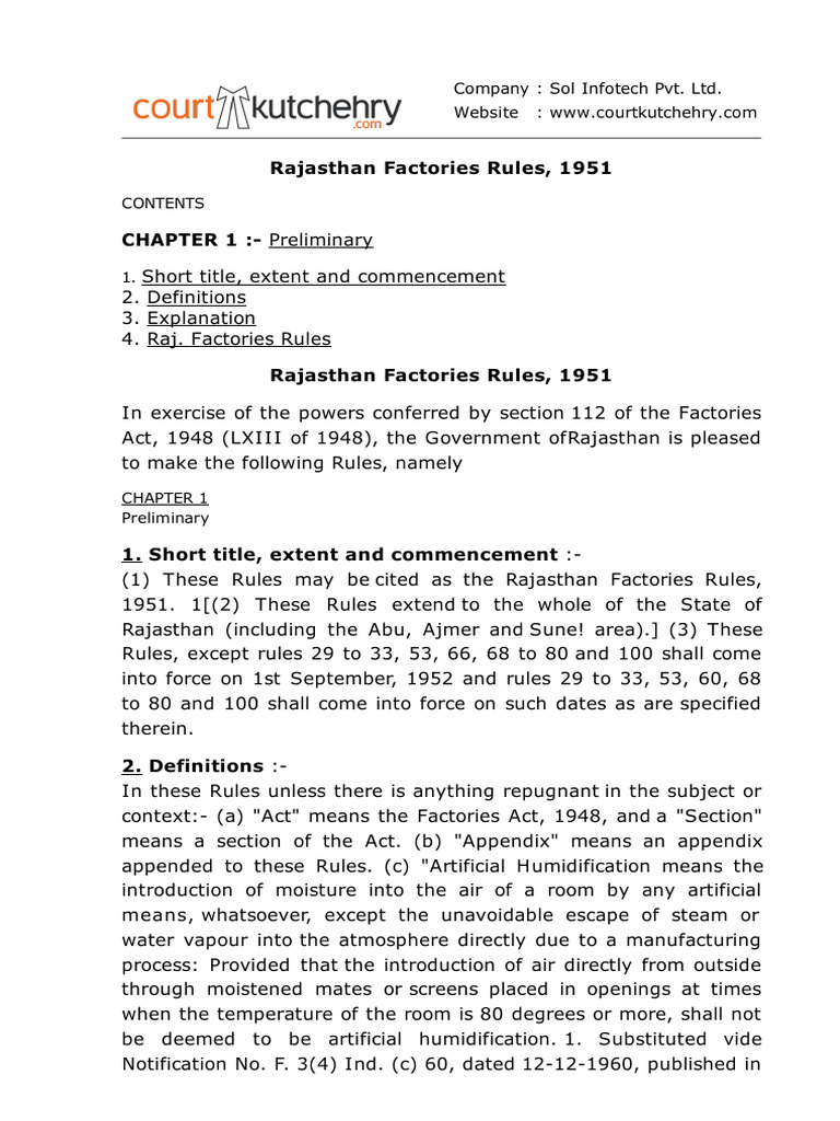 Rajasthan Factories Rules 1951 Overview | PDF | Justice | Crime & Violence