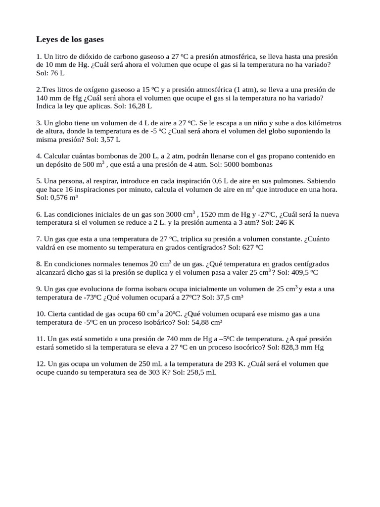 Problemas Resueltos de Leyes de Gases | PDF