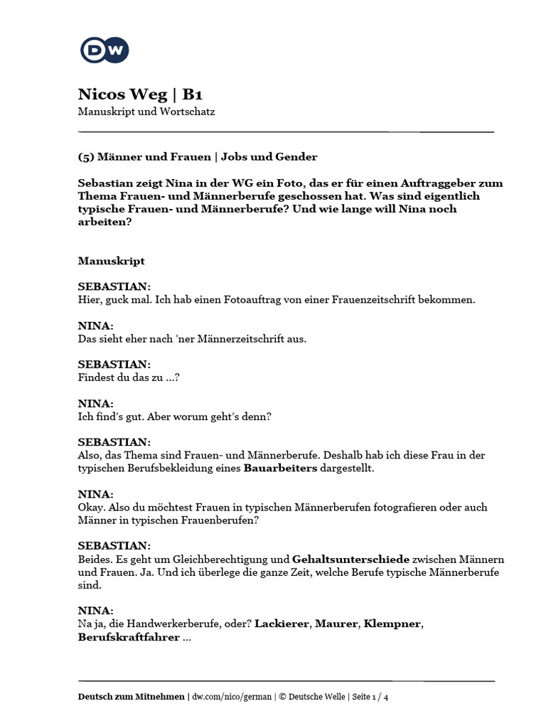 Nicos Weg B1 E5 L3 Manuskript Und Wortschatz Deutsch | PDF