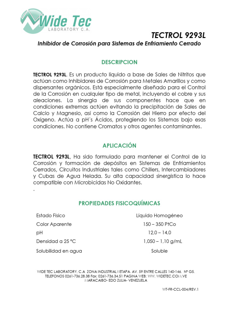 Inhibidor de Corrosión TECTROL 9293L | PDF | Corrosión | Agua