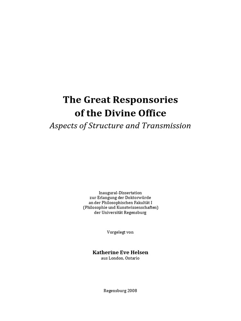 The great responsories of the divine office aspects of structure and