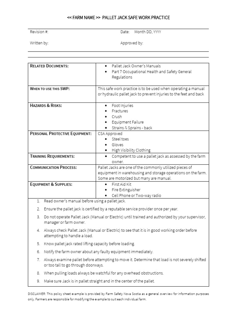 Pallet Jack Safety Guidelines for Farms | PDF | Pallet | Personal ...