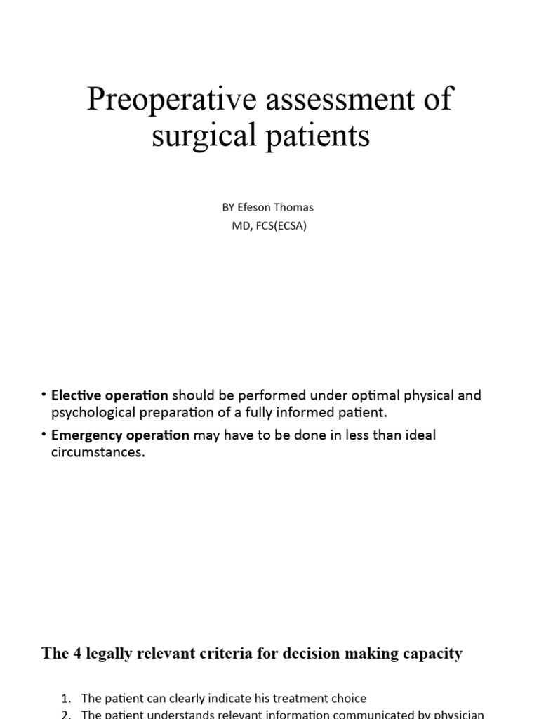 Preoperative Assessment for Surgery | PDF | Surgery | Thrombosis