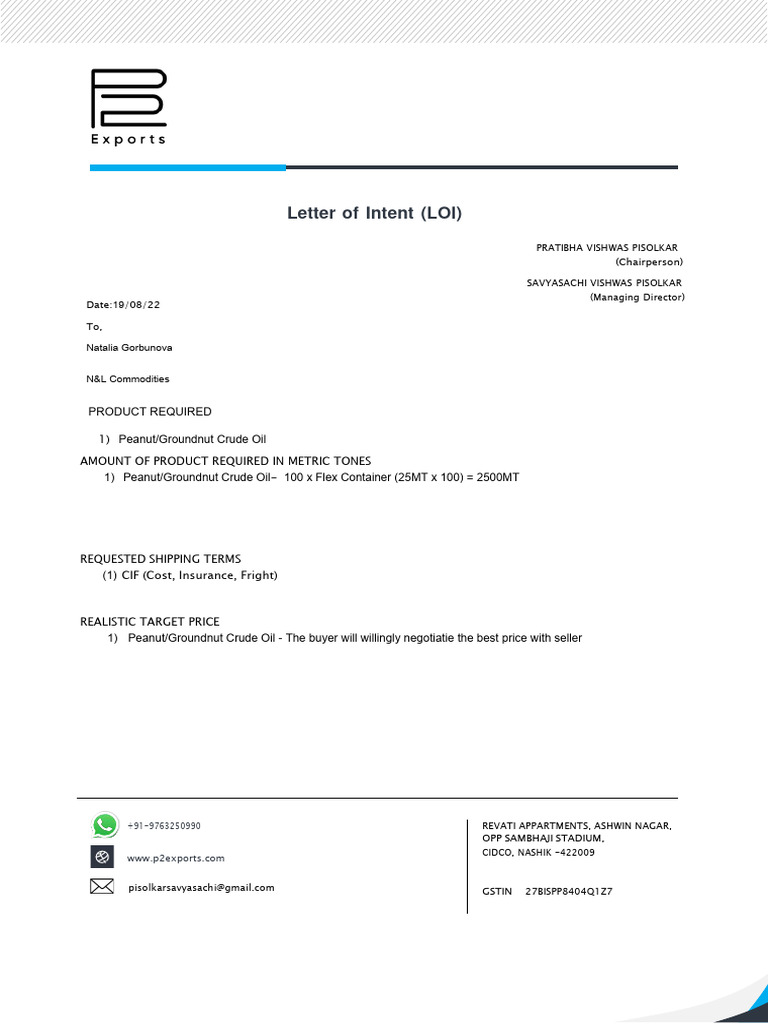 LOI Peanut OIL | PDF | Trade | Business