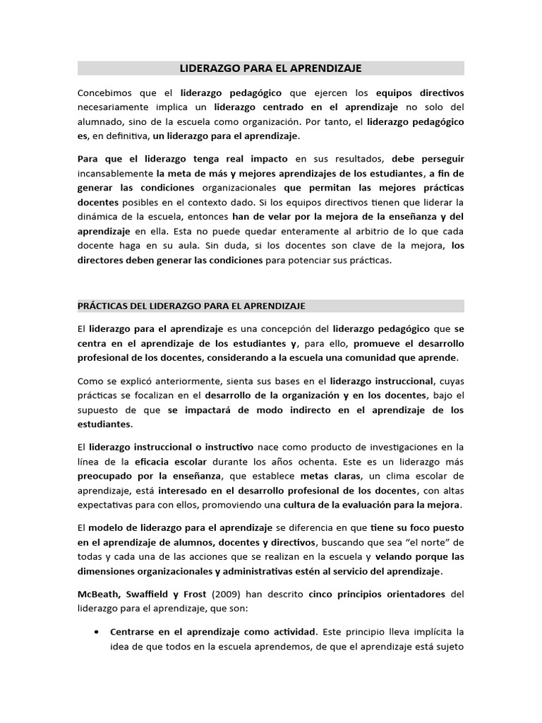 Liderazgo Pedagógico Efectivo | PDF | Enseñando | Plan de estudios