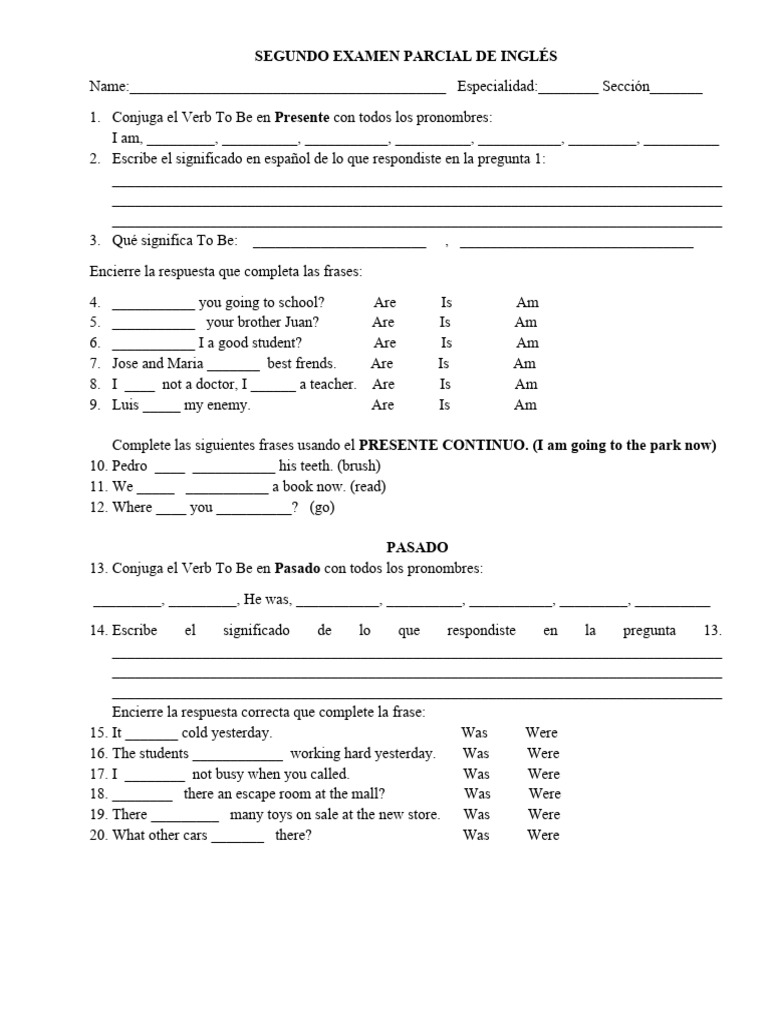 Segundo Examen Parcial de Inglés | PDF