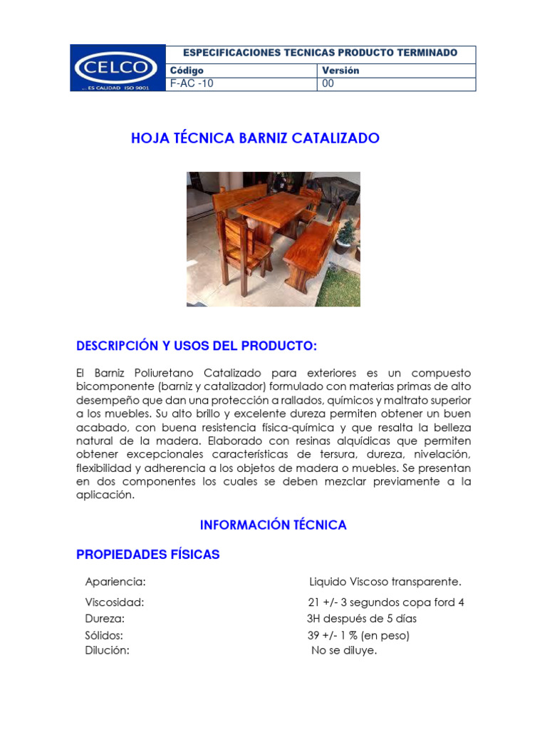 H T Barniz Catalizado Pdf Barniz Madera