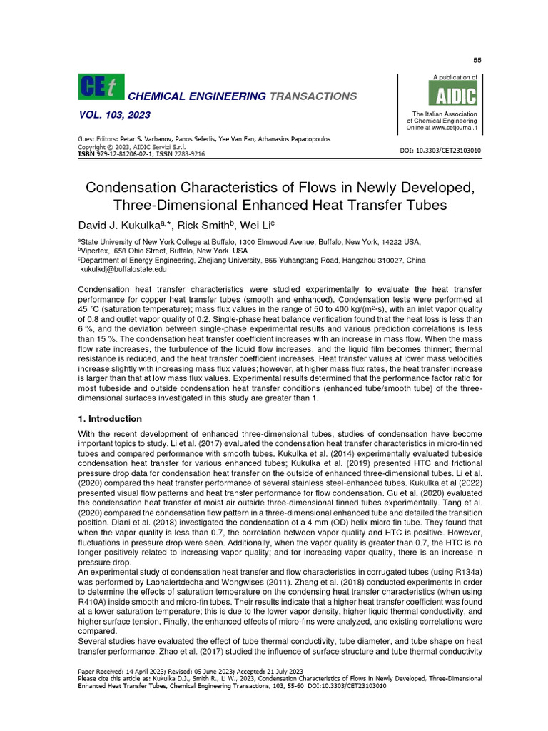 Condensation Characteristics of Flows in Newly Developed, Three ...