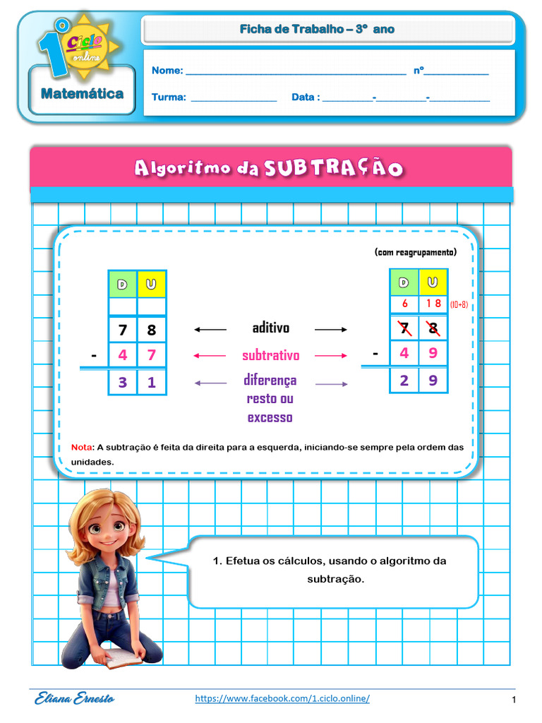 Algoritmo da Subtração para 3º Ano | PDF | Matemática