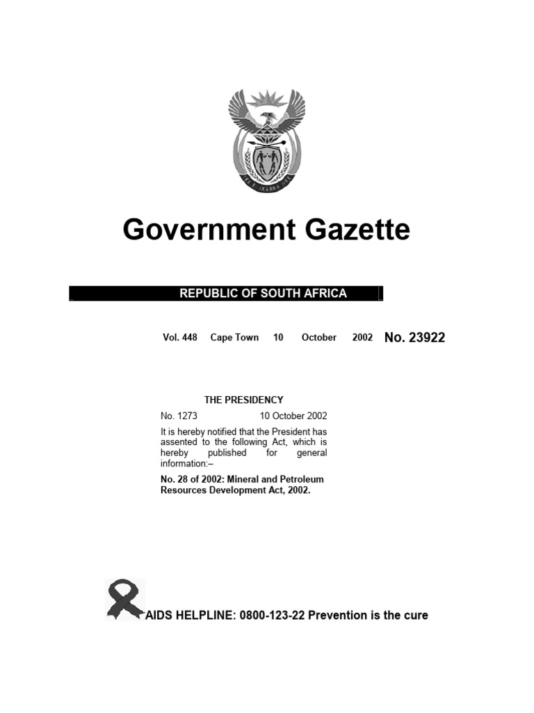 Mineral And Petroleum Resources Development Act 2002 Act No. 28 Of 2002