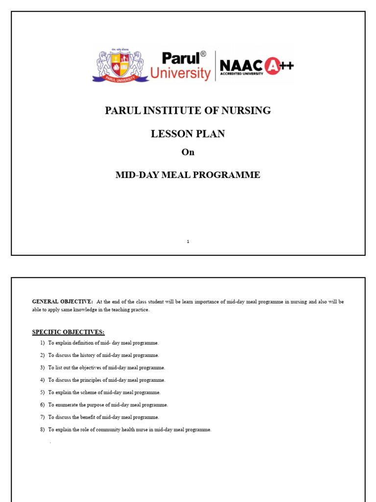 Mid-Day Meal Programme in Nursing Education | PDF