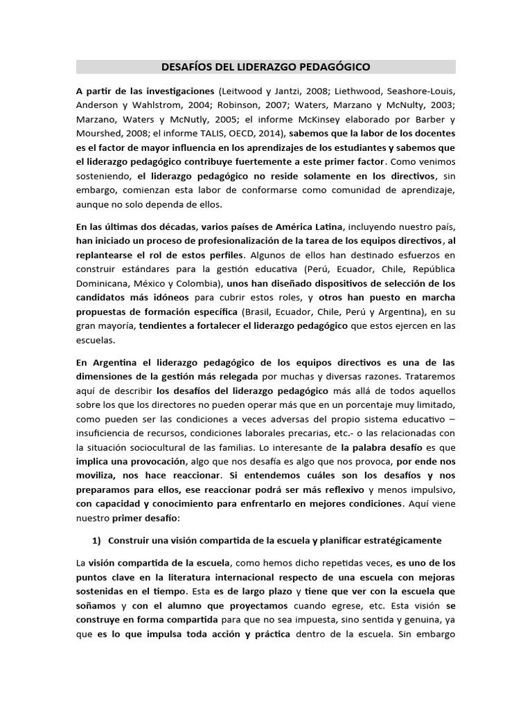 Desafíos del Liderazgo Educativo | PDF | Enseñando | Maestros