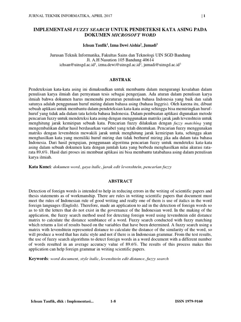 Fuzzy Search untuk Deteksi Kata Asing | PDF | Komputer