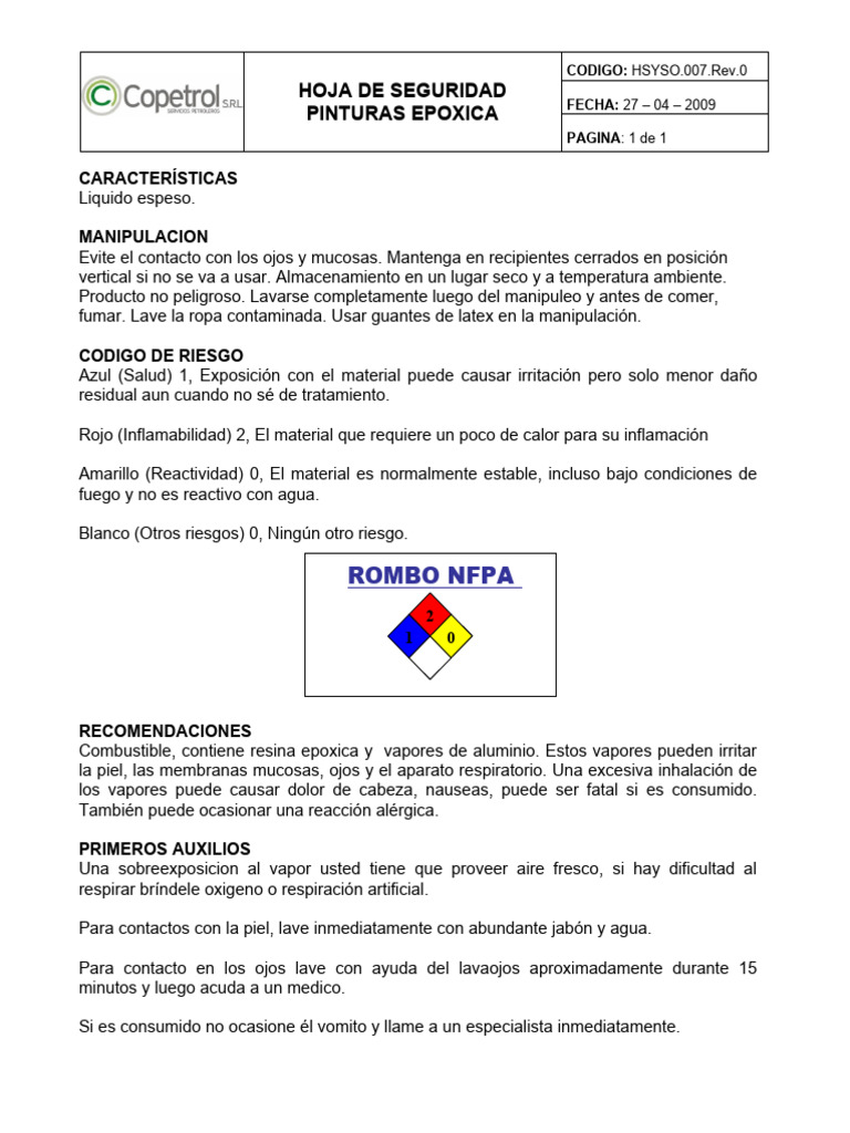 Hoja de Seguridad Pinturas Epóxicas | PDF