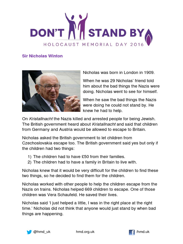 Sir Nicholas Winton Easy To Read Life Story | PDF | Judaism Related ...