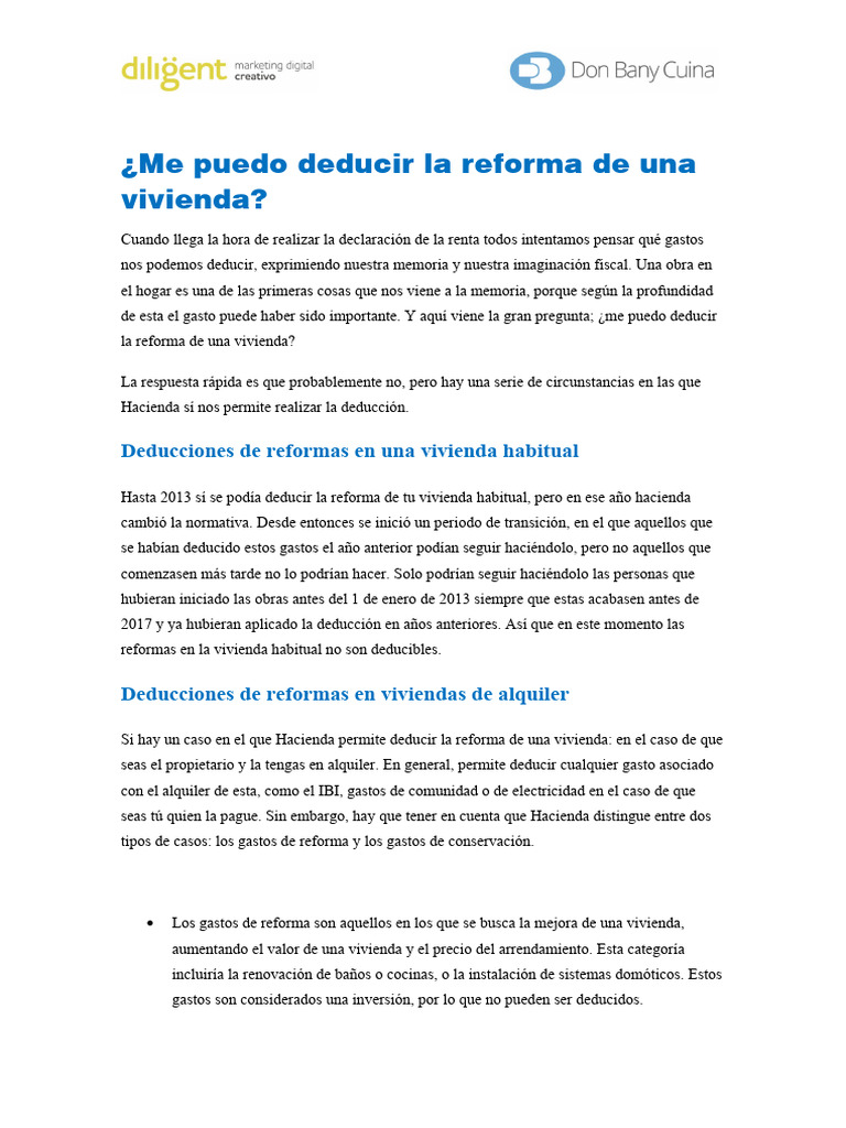 Deducciones fiscales en reformas de vivienda | PDF | Finanzas y dinero ...