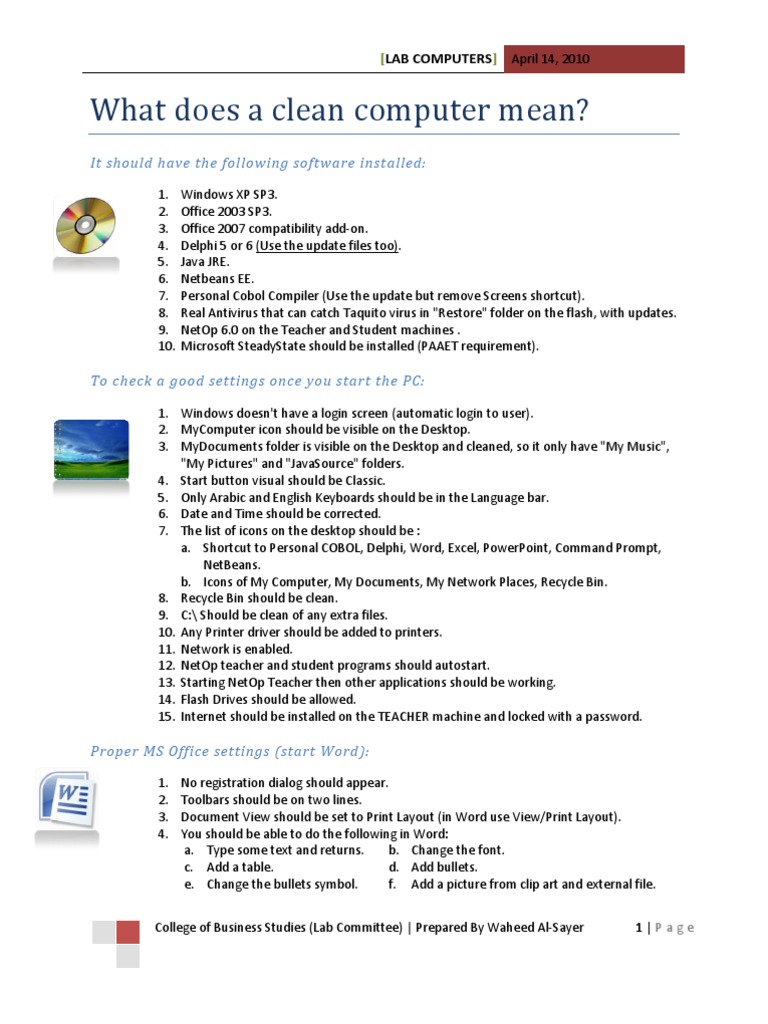 Lab Computer Setup Guidelines | PDF | Microsoft Word | Microsoft Office