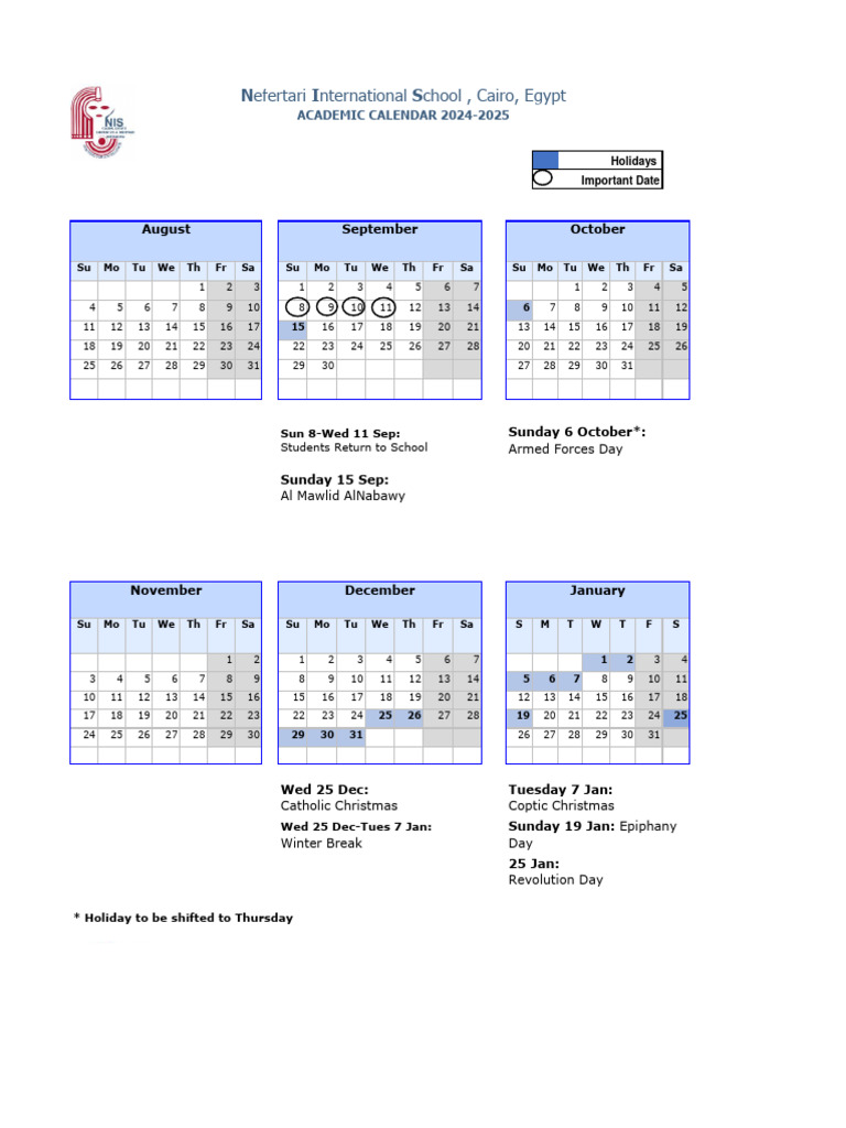 Nefertari School Academic Calendar 2024-2025 | PDF | Observances | Holidays