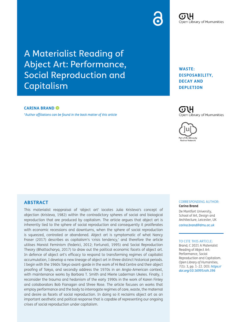 A Materialist Reading of Abject Art | PDF | Capitalism