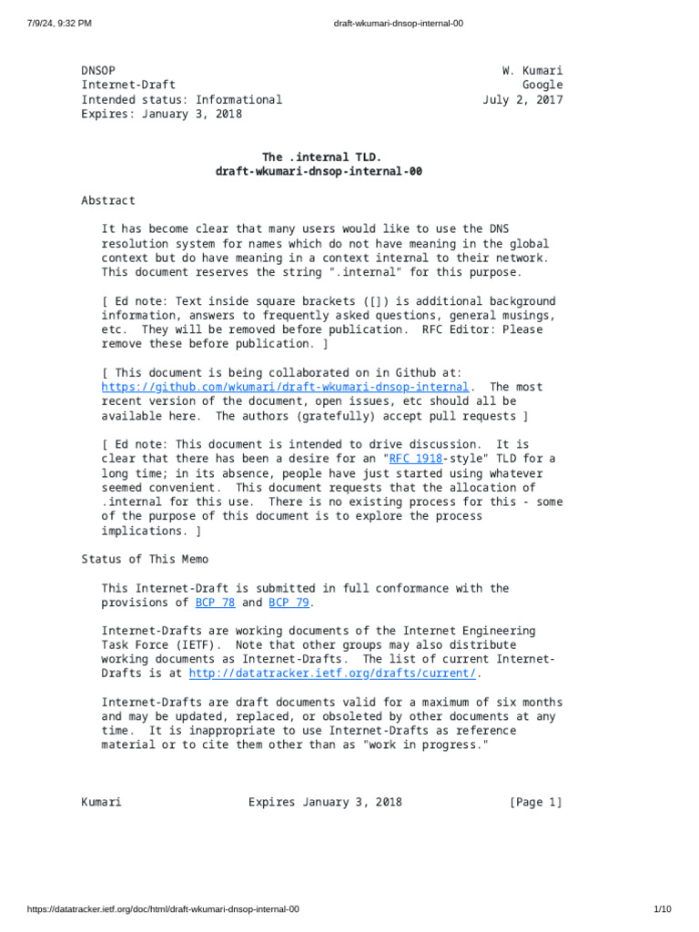 Draft Wkumari Dnsop Internal 00 | PDF | Domain Name System | Internet ...
