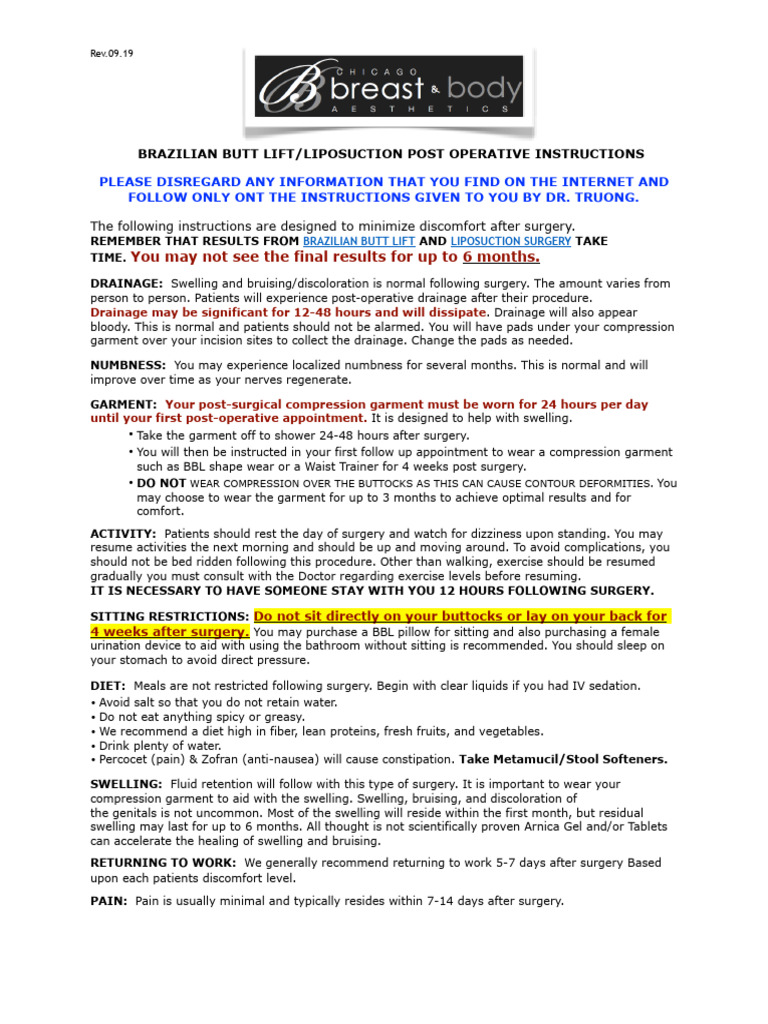 Instructions post operatoires BBL | Download Free PDF | Clinical ...