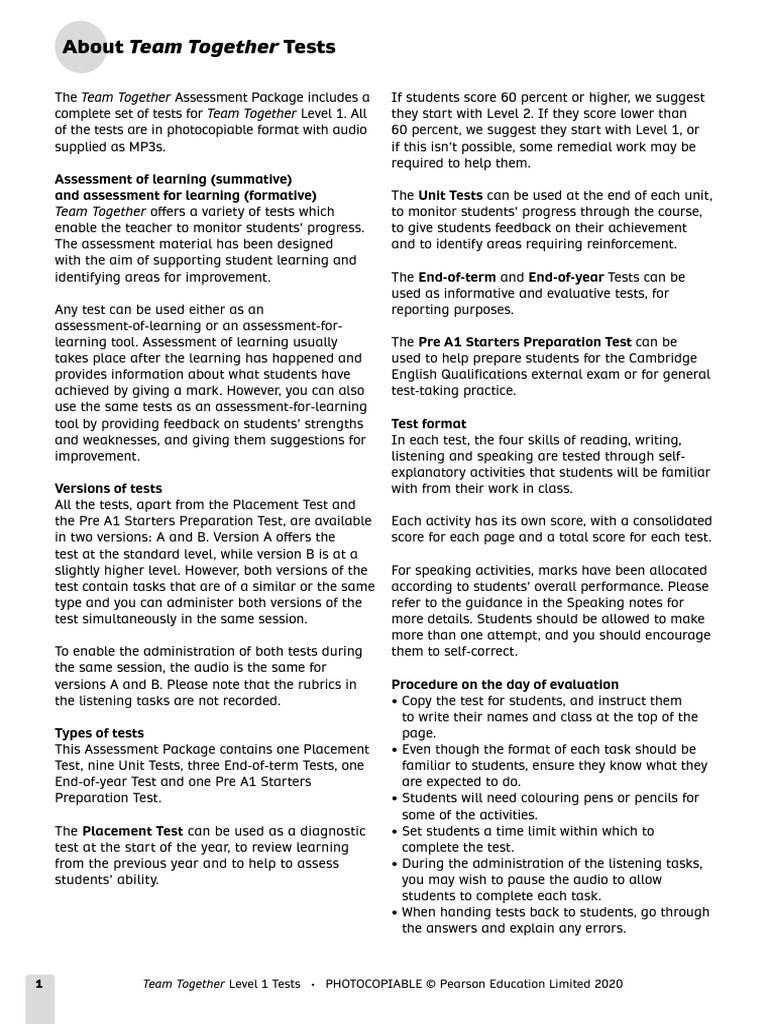 Team Together Level 1 Assessment Tests | PDF
