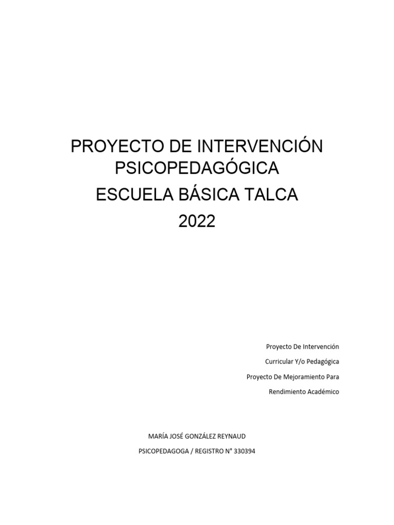 Intervención Psicopedagógica en Talca | PDF | Aprendizaje | Plan de ...