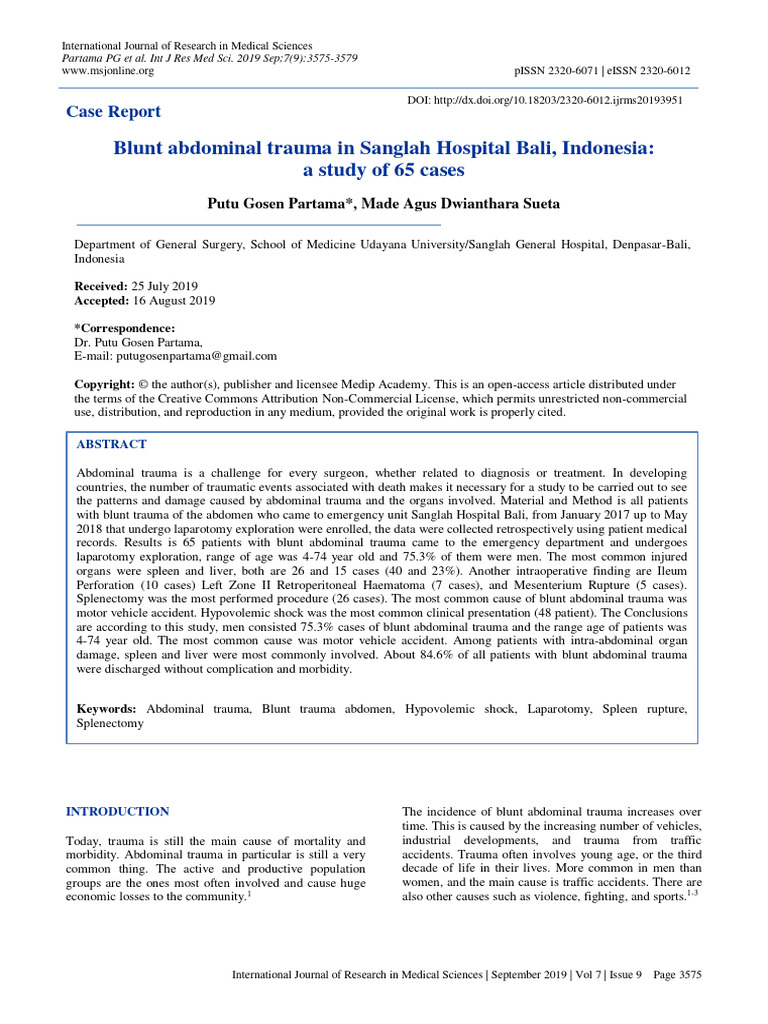 Blunt Abdominal Trauma in Sanglah Hospit | PDF | Major Trauma | Medical ...