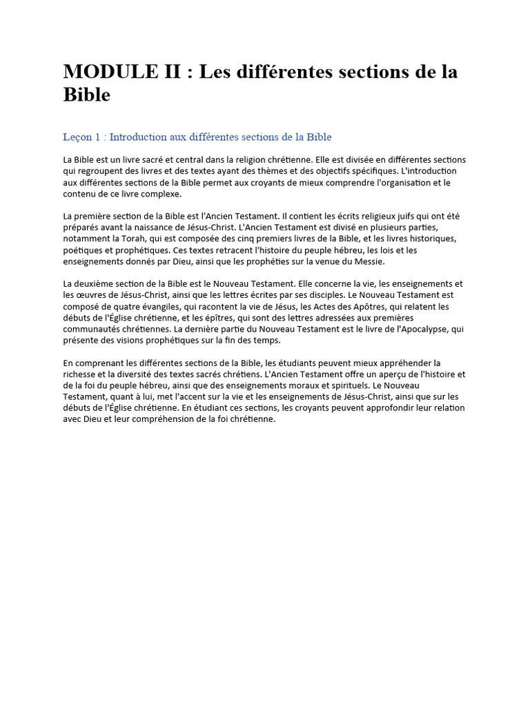 Sections et livres de la Bible | PDF | Bible | Nouveau testament