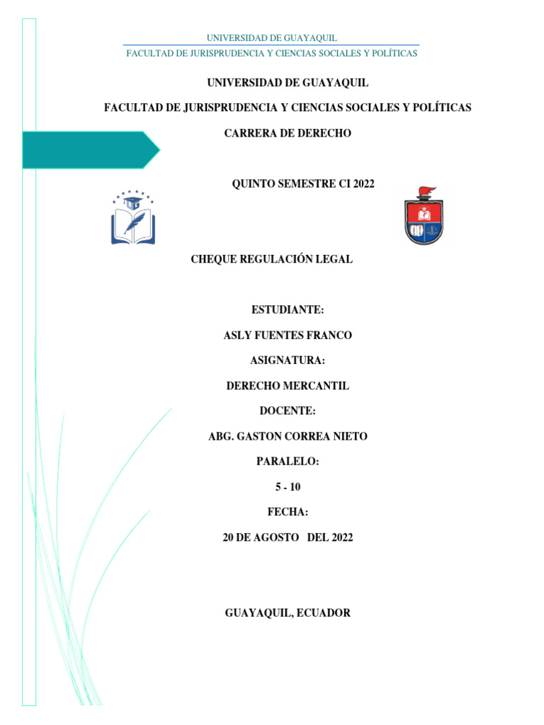 Regulación Legal Del Cheque Pdf Cheque Bancos