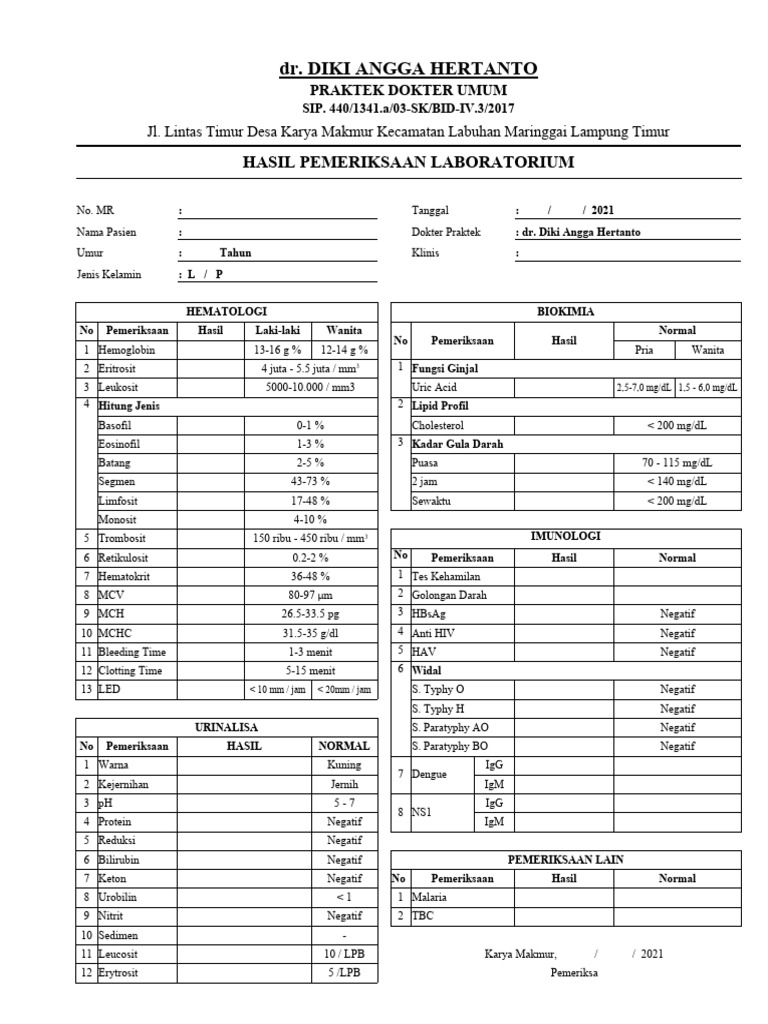 Hasil Pemeriksaan Laboratorium Pasien | PDF