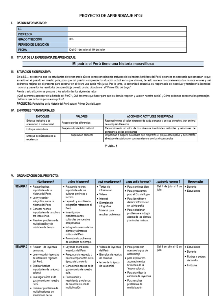 3° Grado - Proyecto de Aprendizaje N°02 | PDF | Aprendizaje | Números