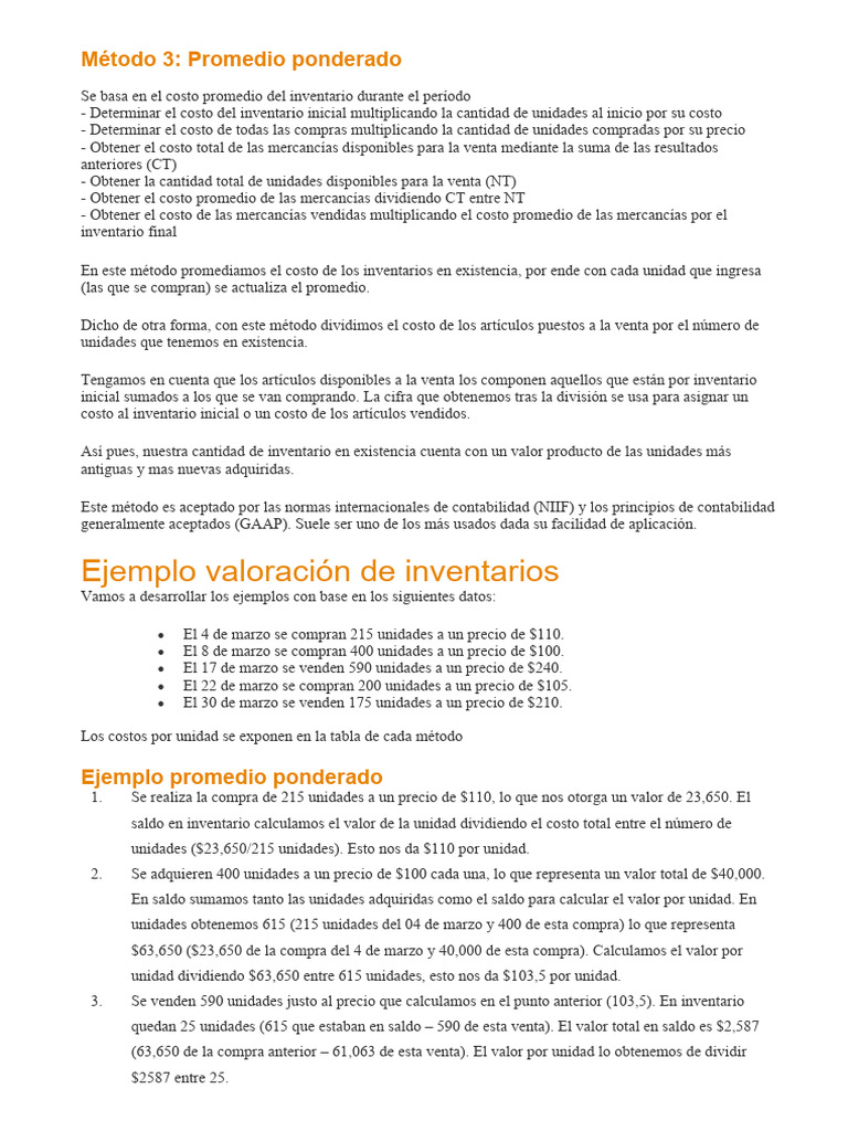 Cálculo de Costo Promedio Ponderado | PDF | Métodos y materiales de ...