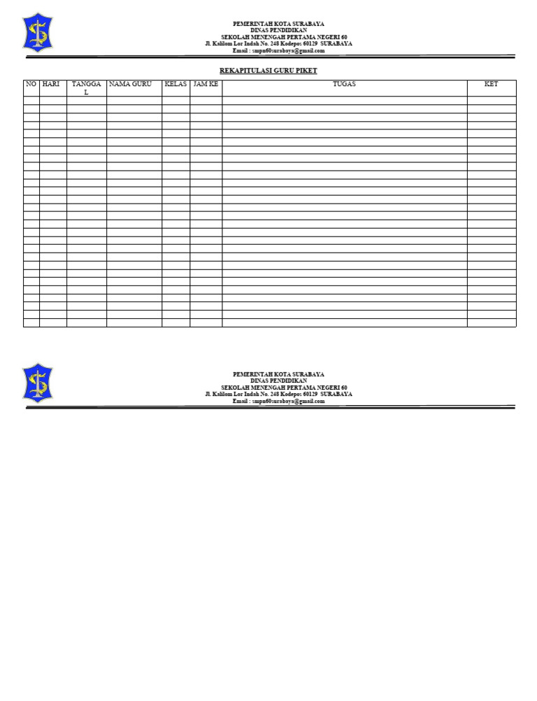 Form Rekapitulasi Guru Piket | PDF