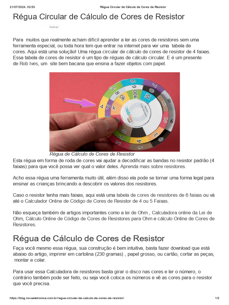 Régua Circular de Cálculo de Cores de Resistor | PDF
