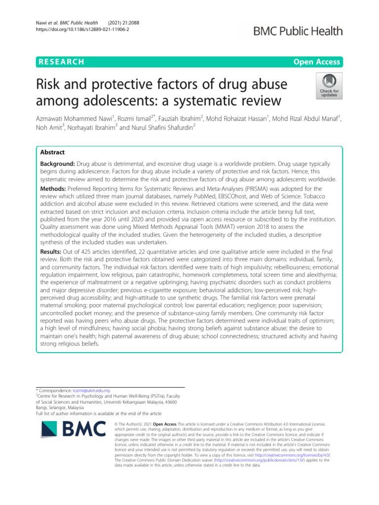 Risk and Protective Factors of Drug Abuse Among Adolescents: A ...