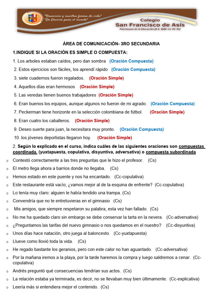 Ejercicios De Oraciones Descargar Gratis Pdf Oración Lingüística