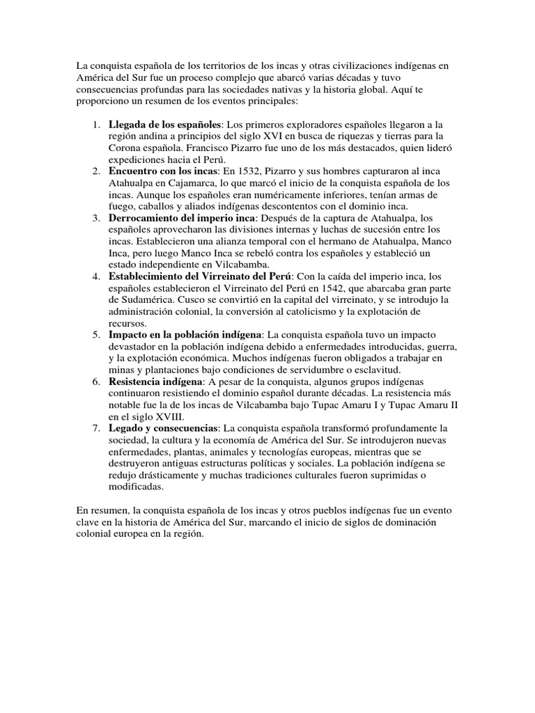 Conquista española de los incas en Perú | PDF | Imperio Inca ...