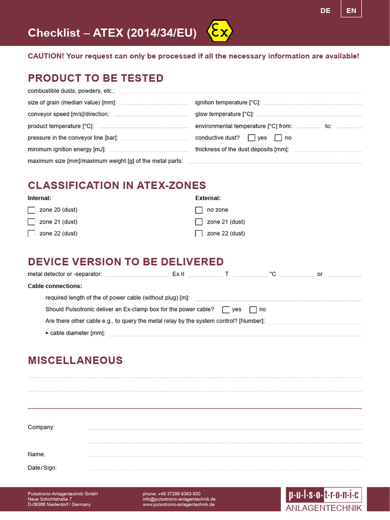 ATEX Compliance Checklist for Equipment | PDF