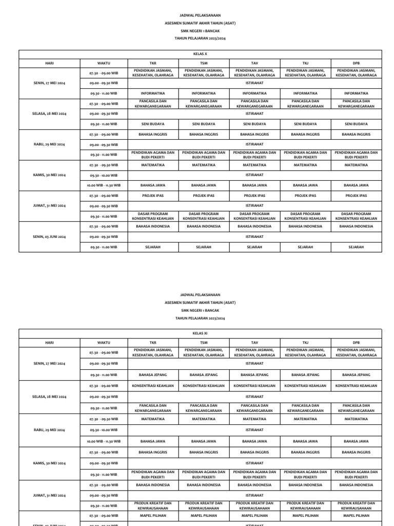 Jadwal Asat 2024 Pdf